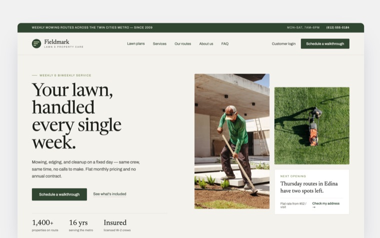 A rebuilt website for a lawn care company