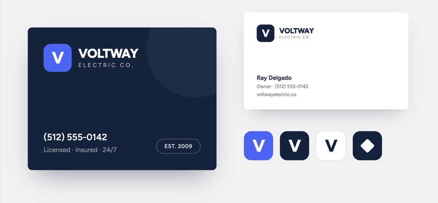 Business card and logo variations for an electrical company